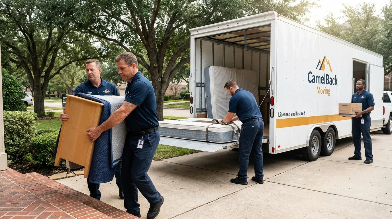 Crew loading residential truck for cross-state move from West Branch, MI